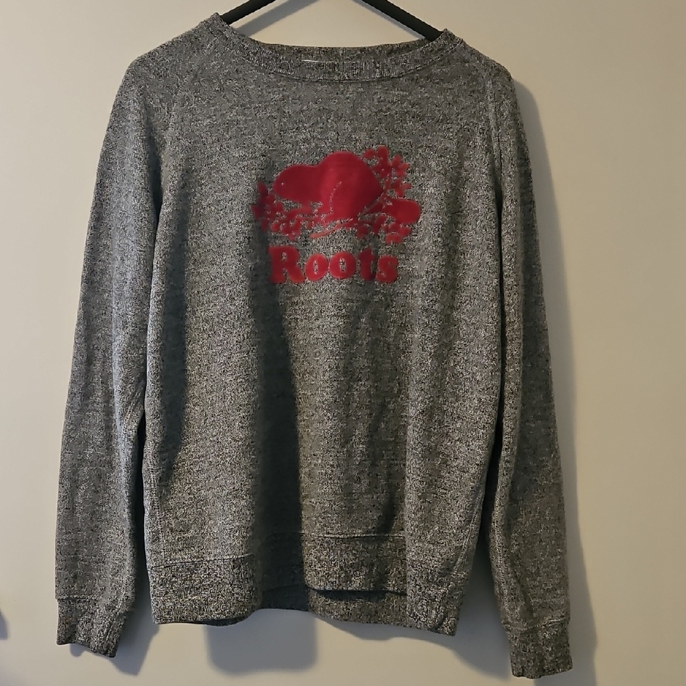 Roots Gray and Red Crewneck Sweater for Men